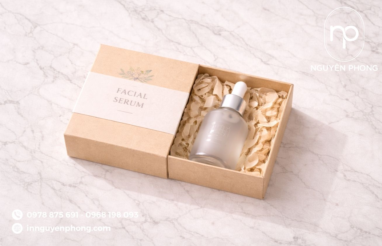 Mẫu hộp cứng kraft dạng rút đựng serum 